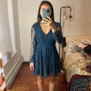 Free People Teal Long Sleeve Lace Dress